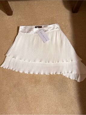 Ivory Pleated Layered Mini Skirt by